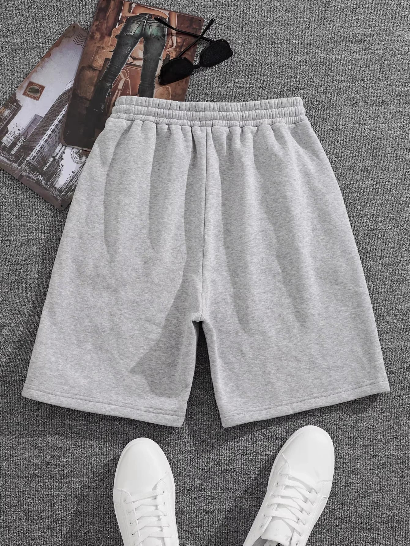 Spring and summer new solid color gray atmospheric men's pure cotton drawstring waist sports shorts
