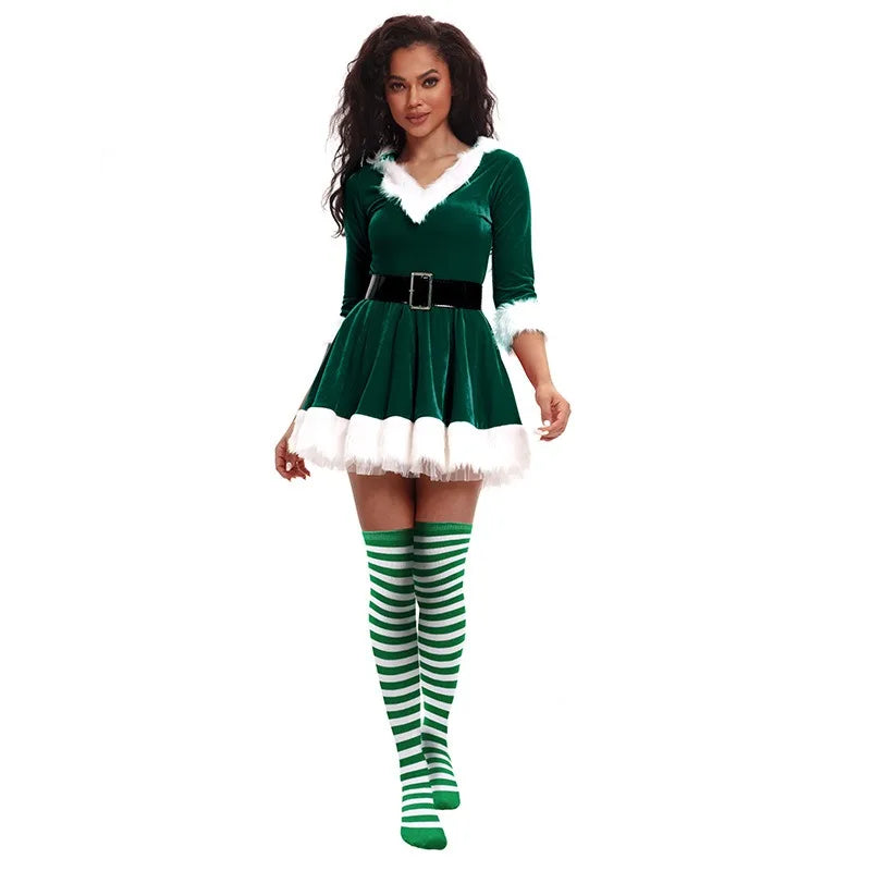 Christmas Party Costume Christmas Cosplay Dress with Black Belt