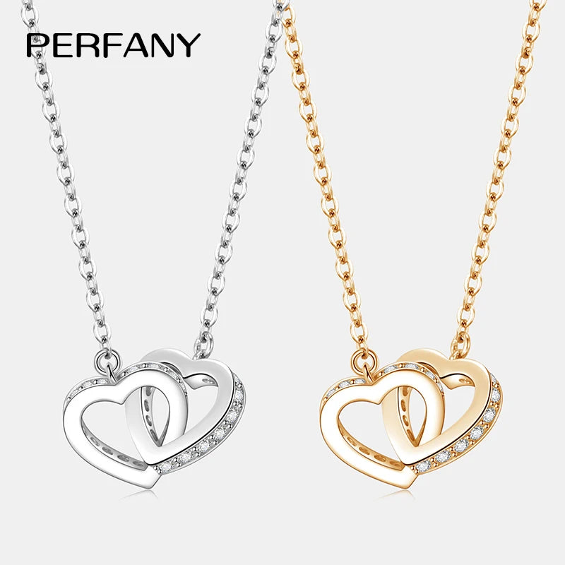 PERFANY Moissanite Double Heart Necklace – S925 Sterling Silver