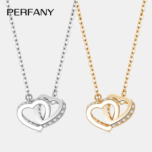 PERFANY Moissanite Double Heart Necklace – S925 Sterling Silver