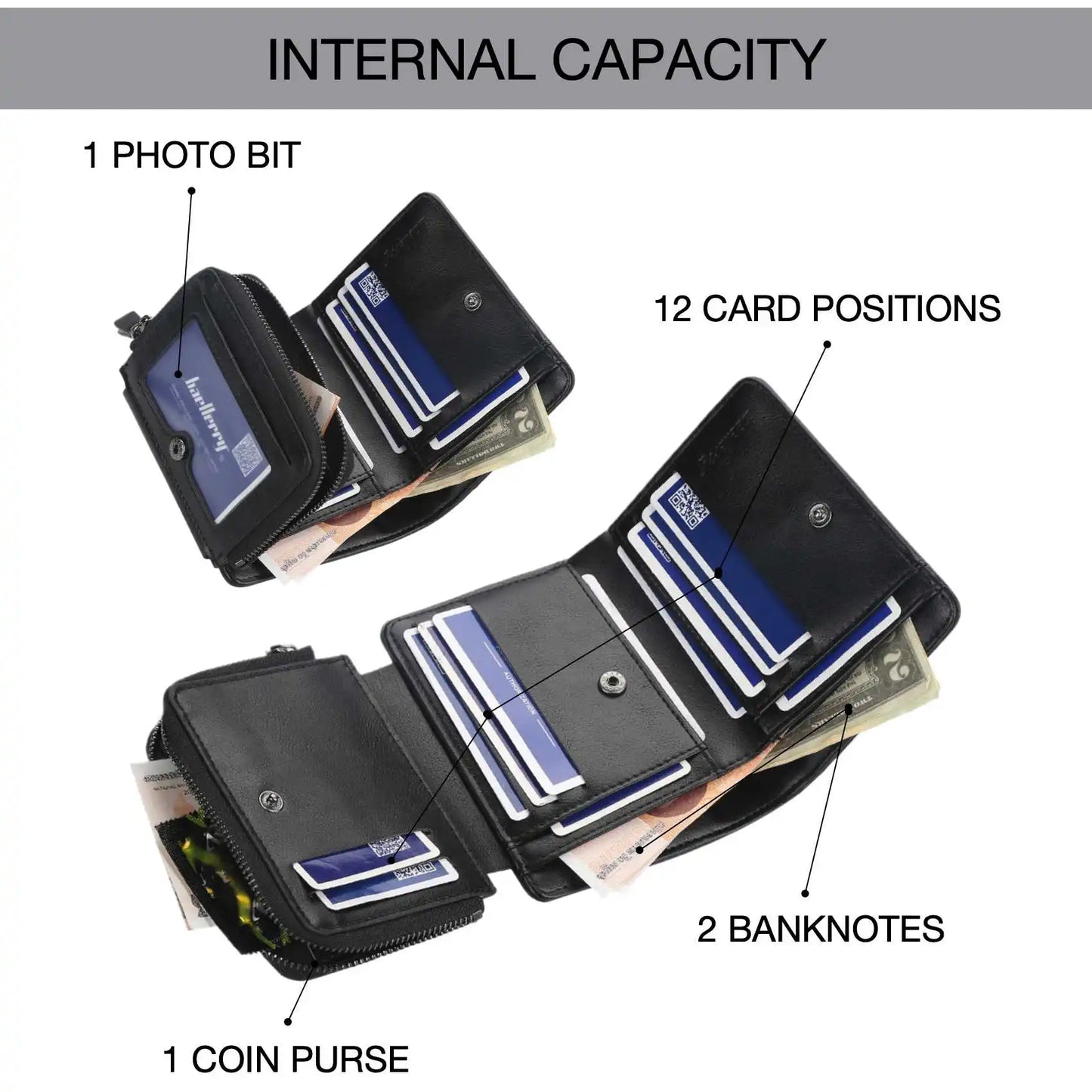 Multi-Card Triple Fold PU Leather Men's Short Wallet Large Capacity Zipper Coin Purse Simple Business Vertical Card Holder