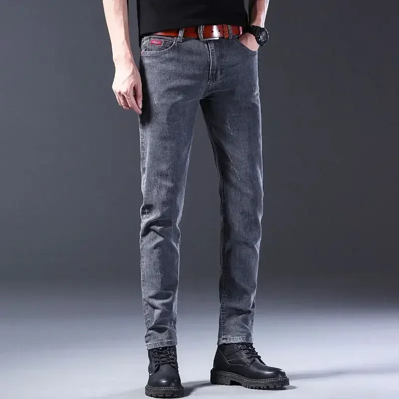 New Men Fashion Casual Business Denim Pants Male Slim Fit Straight Leg Trousers Stretch Solid Pants Size 27-38