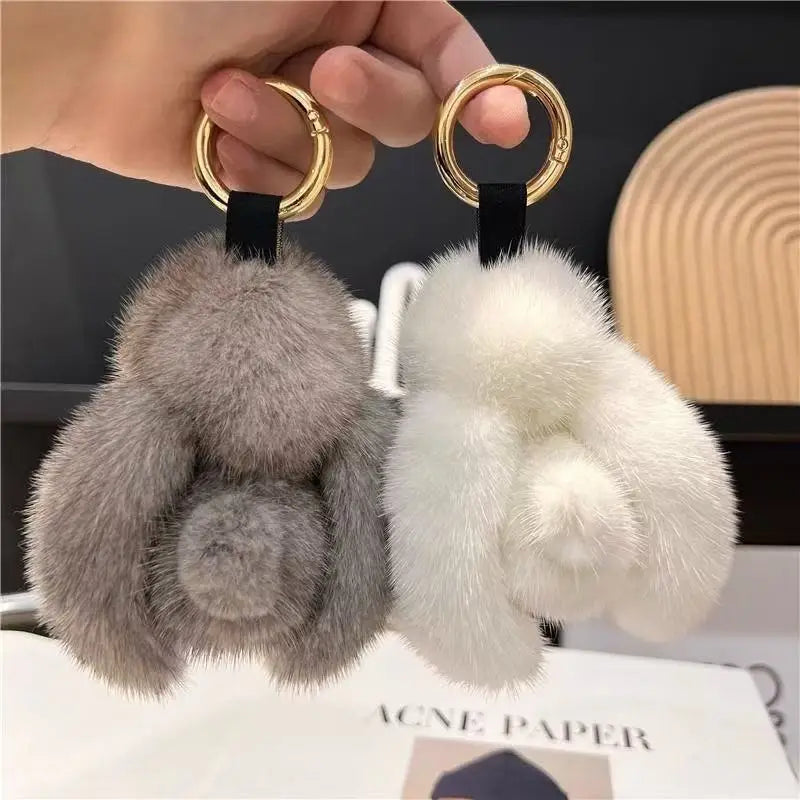 ZAKOL Cute Soft Fluffy Rabbit Keychain Plush Pompon Bunny Bag Pendant For Couple Car Key Ring Jewelry Gifts