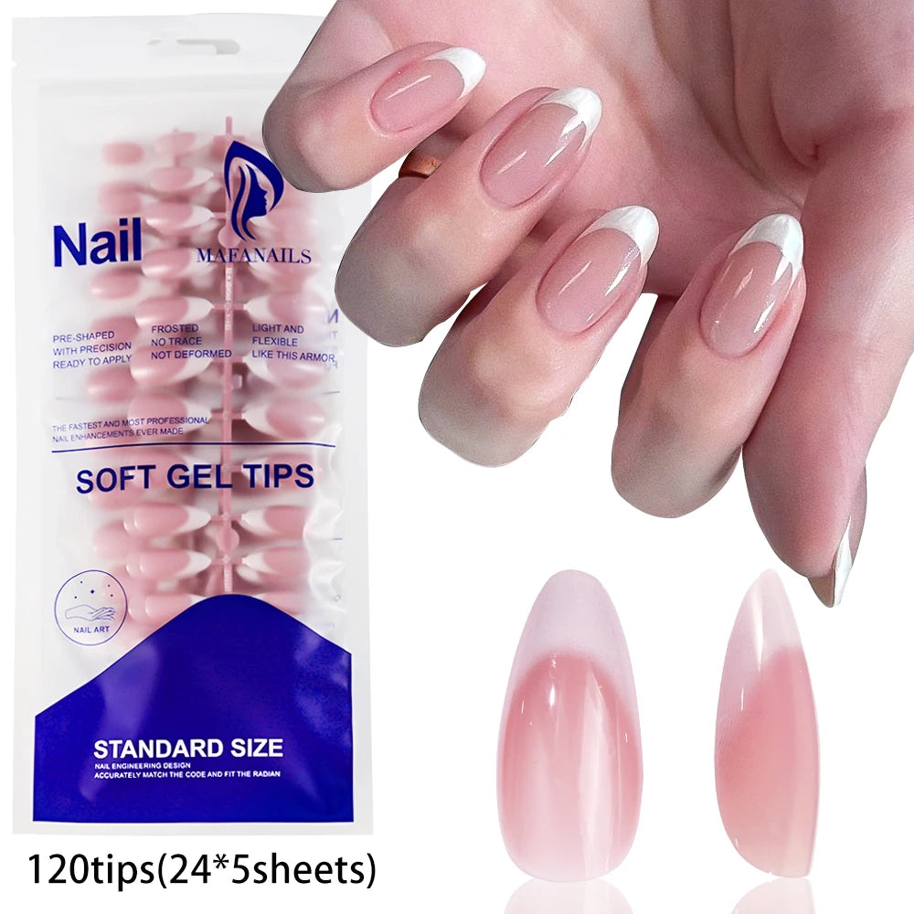 150/120/100pcs French Nude Pink False Nail Women Press on Nails White Edge Almond Full Cover Fake Nail For Manicure Extension