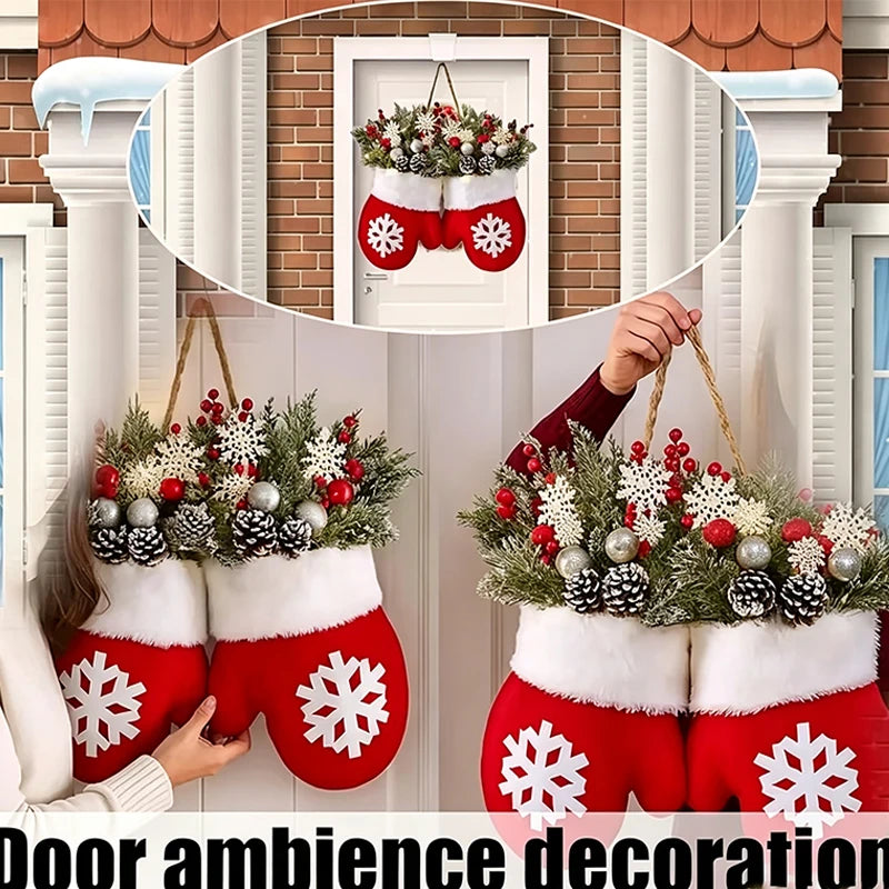 Luminous Red Christmas Wreath With Artificial Pine Branches & Cones - For Indoor/Outdoor Holiday Decorations, For Christmas Tree