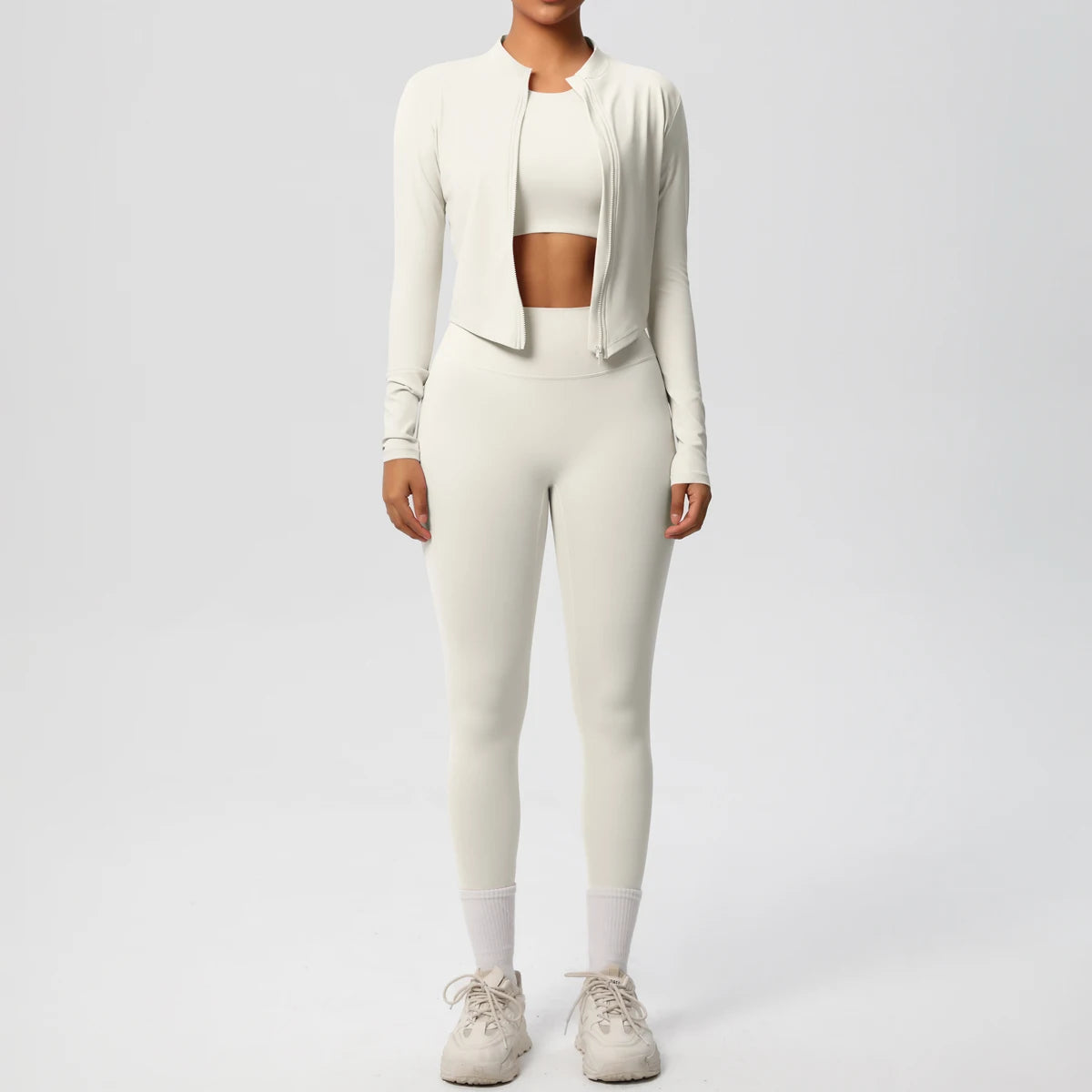 Yoga Three Piece Set for Women's Yoga Zipper Long Sleeves Sports Running Quick Drying Yoga T-shirt Push Up Female Pants Yoga Set