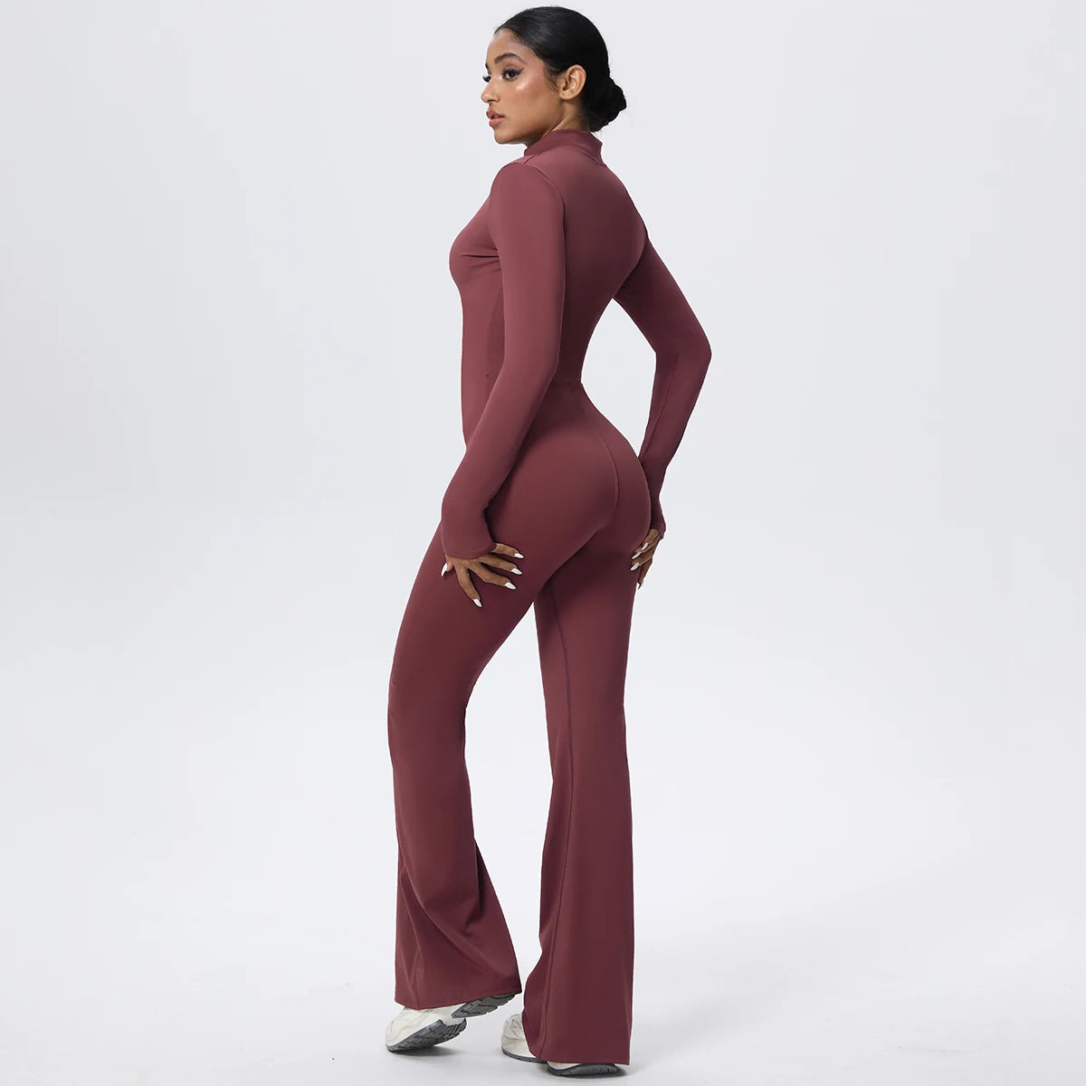 Woman's Fitness Yoga Bodysuit Solid Color Yoga Zipper Long Sleeves Trousers Gym High Strength Exercise Sports Bodysuit Leggings