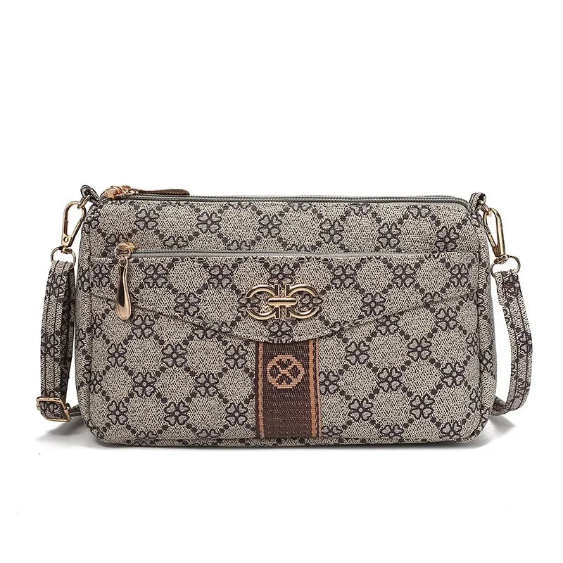 Large Capacity Multi-Layer Ladies Crossbody Bag Vintage Single Shoulder Bag for Middle-Aged Women with Coin Pocket