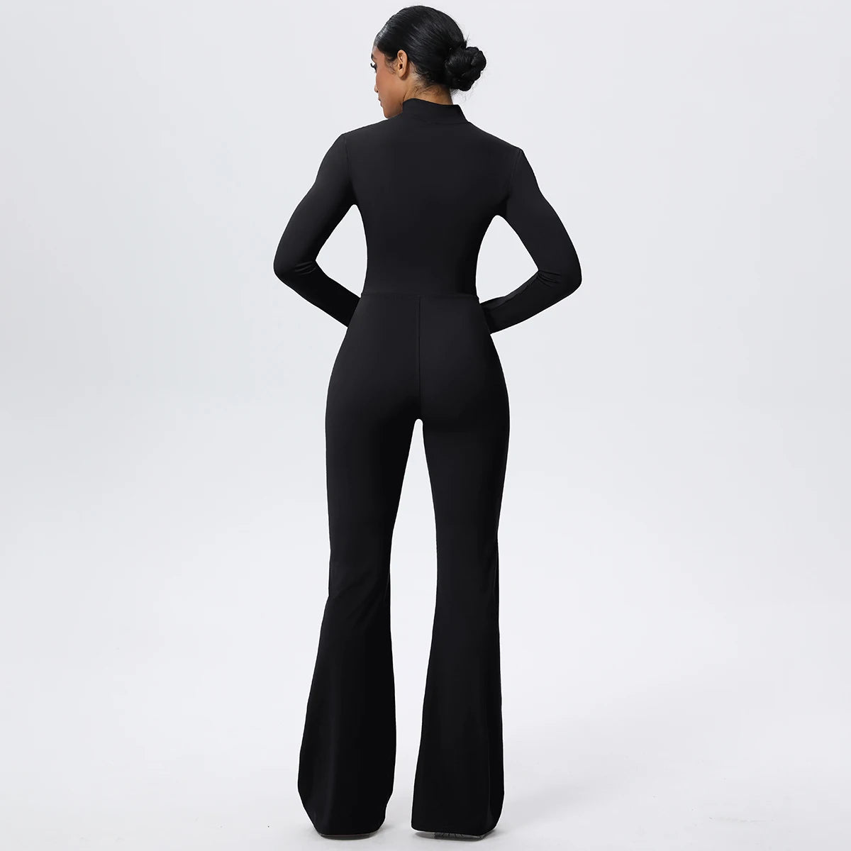 Woman's Fitness Yoga Bodysuit Solid Color Yoga Zipper Long Sleeves Trousers Gym High Strength Exercise Sports Bodysuit Leggings