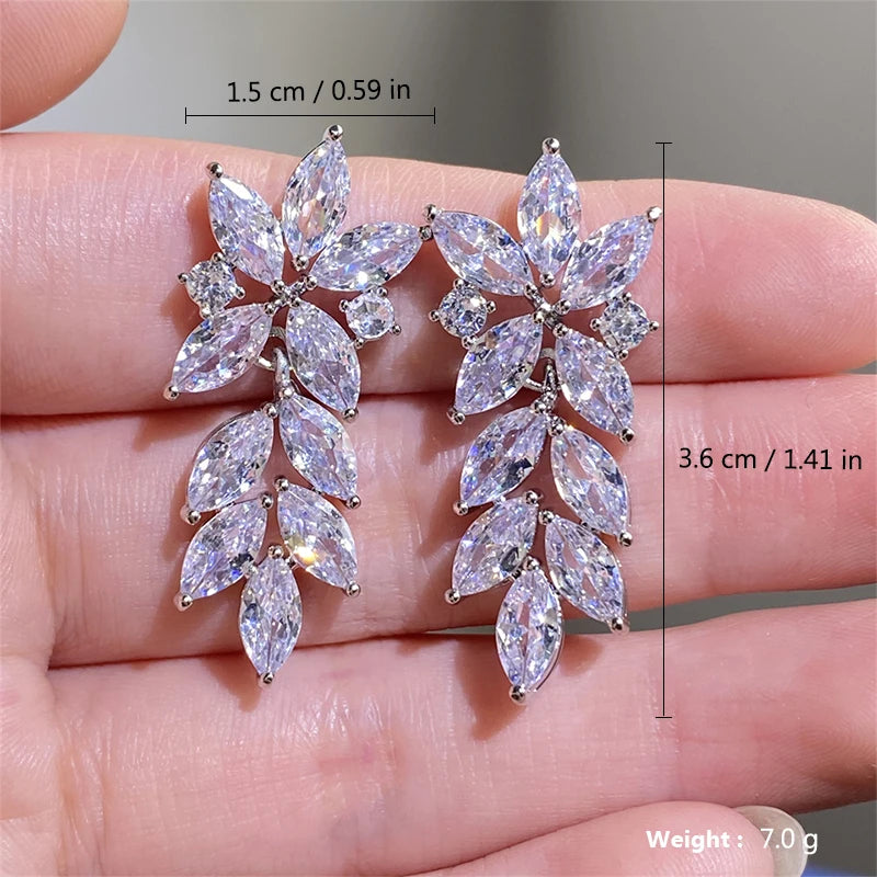 ZAKOL Luxury Leaf Marquise Zircon Bridal Earrings for Women White Shiny Crystal Elegant Wedding Party Jewelry