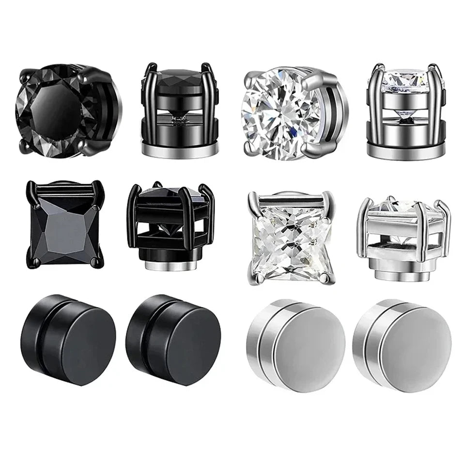 ZAKOL Crystal CZ Strong Magnetic Ear Stud Clip Earrings for Men Women Punk Round Zircon Magnet Earrings Non Piercing Jewelry