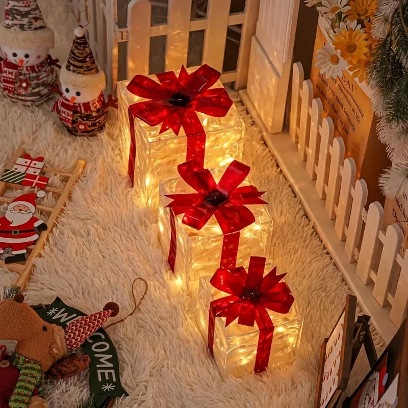 Christmas Glowing Gifts Box Decoration Ornament With Bow Lighting Box Outdoor Light Lighting Xmas New Year 2026 Home Yard Decor