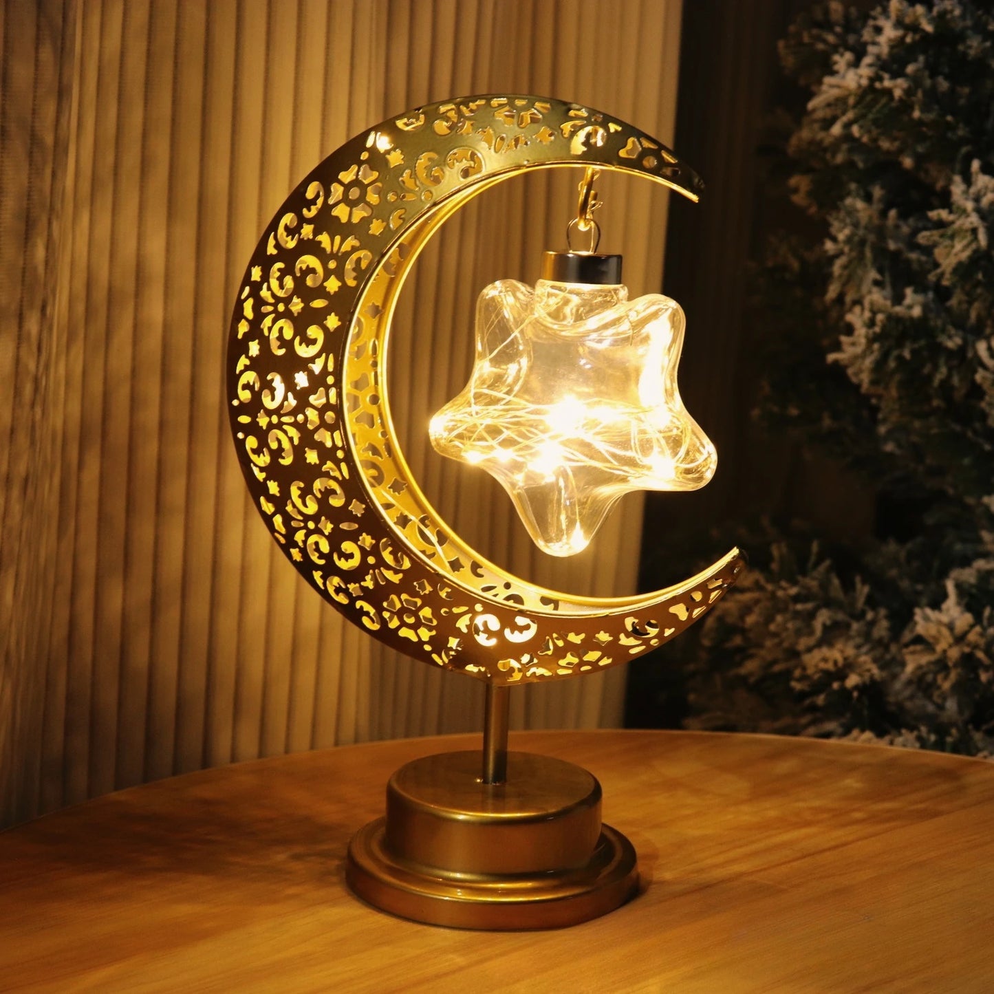 2026 Ramadan Star & Moon LED Iron Lantern – Gold Islamic Decor