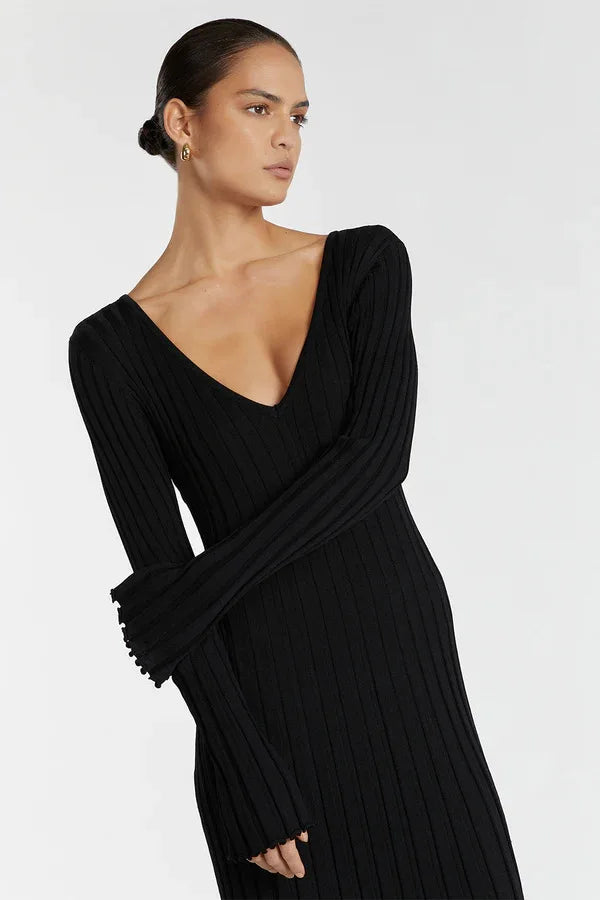 Vintage Lace-Up Female Knit Maxi Dress Elegant High Waist Patchwork Long Sleeve Loose Solid Dress Bodycon Knitwear Basic Dresses