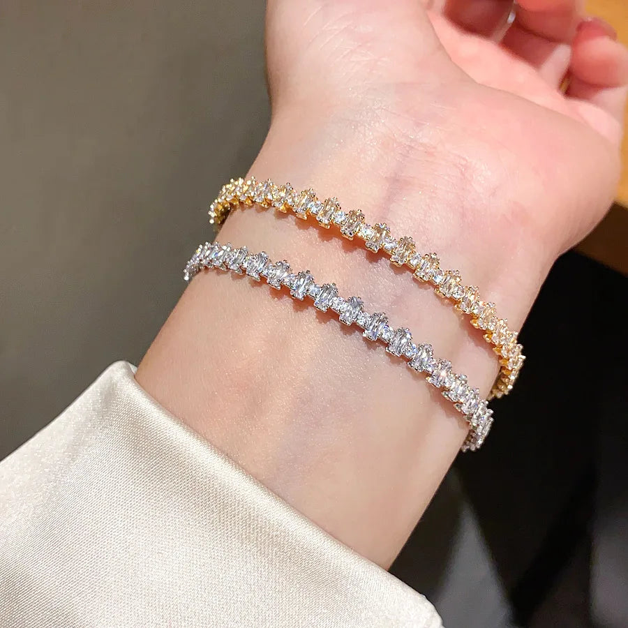 ZAKOL Fashion Full Paved Baguette Cut Cubic Zirconia Cuff Bracelets for Women Sparkling Wedding Party Jewelry Accessories