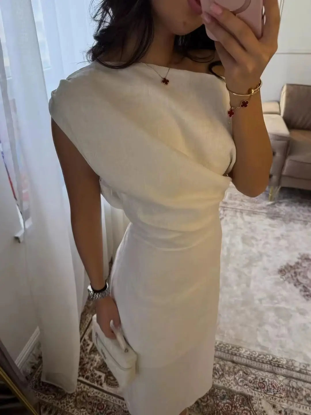 Elegant Solid One Shoulder Dresses Lady Skew Collar Waist-cinching Sleeveless Long Dress 2026 Women New Party Club Gowns