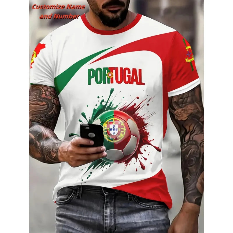 2026 3D Printed Portugal Football T-Shirt for Men