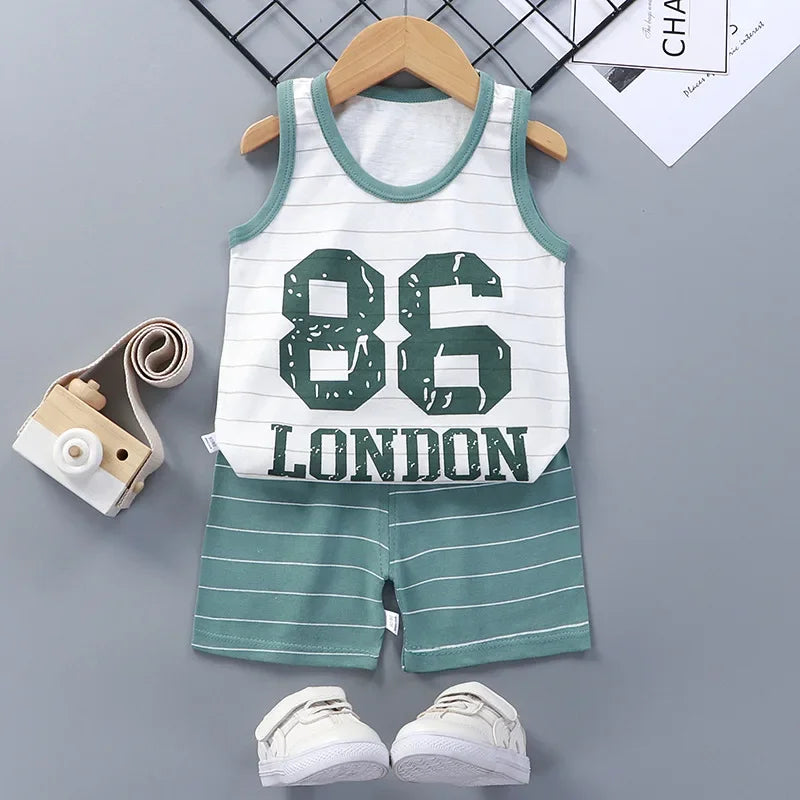 Children Sets Kids Clothes Boys Girls Vest Suit  Summer Children's Clothing baby