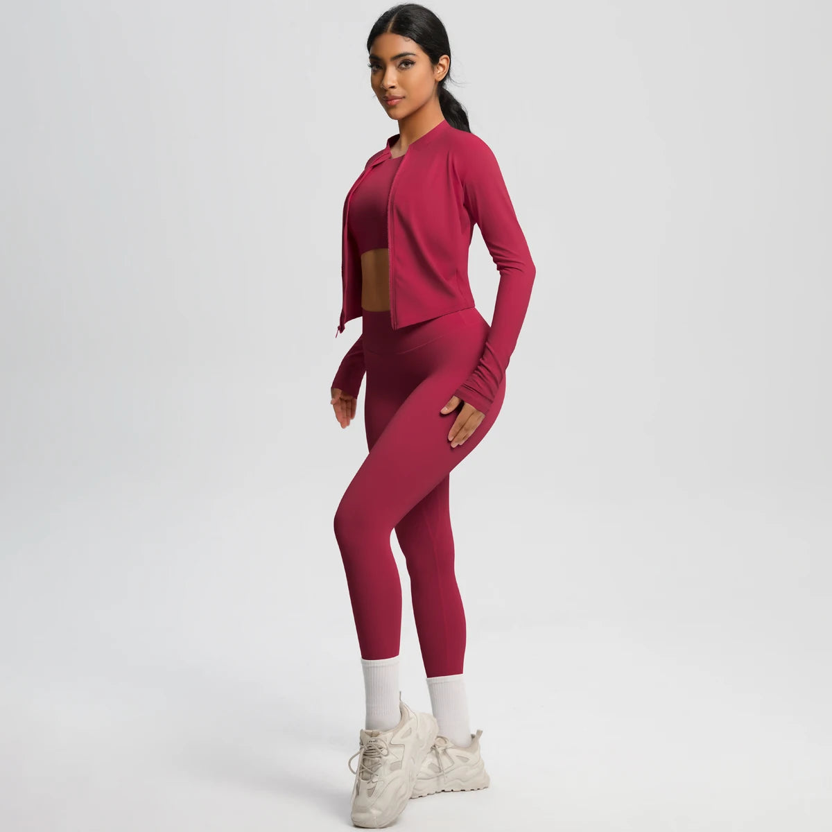 Yoga Three Piece Set for Women's Yoga Zipper Long Sleeves Sports Running Quick Drying Yoga T-shirt Push Up Female Pants Yoga Set