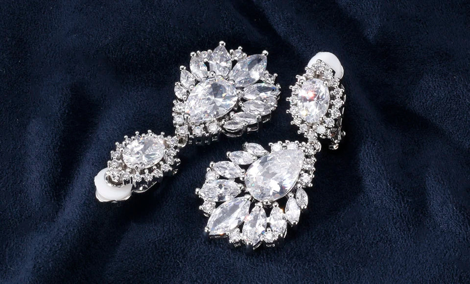 Fashion AAA Cubic Zirconia Chandelier Dangle Drop Earrings White Gold Color Crystal CZ Wedding Party Jewelry for Women