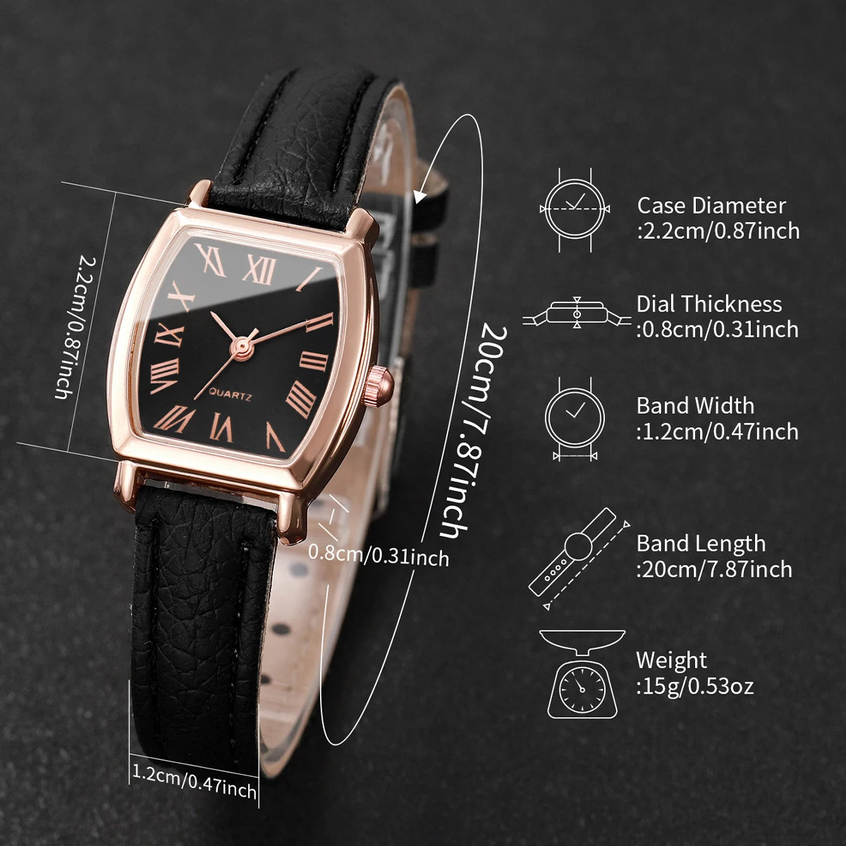Elegant Tonneau Women Quartz Watch Leather Strap Roman Dial Fashion Ladies Wristwatches Relogio Feminino（Without Box）