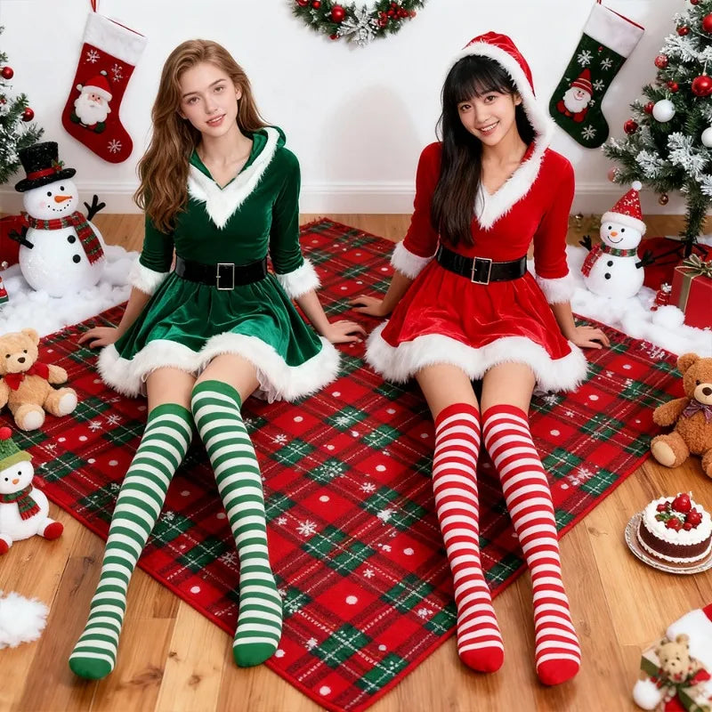 Christmas Party Costume Christmas Cosplay Dress with Black Belt