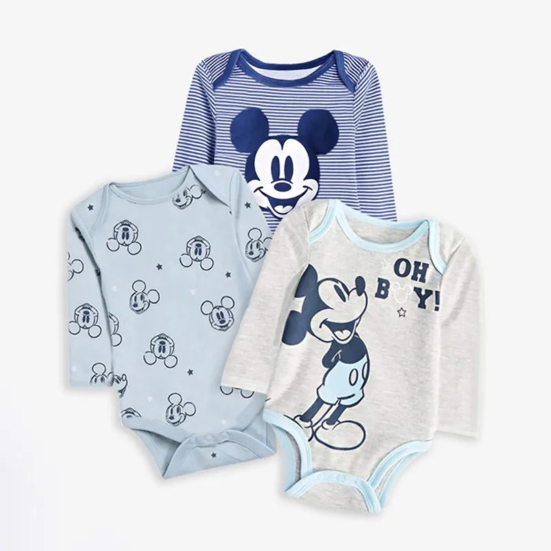 3PCS Baby Mickey Mouse Cotton Rompers – Soft & Cute