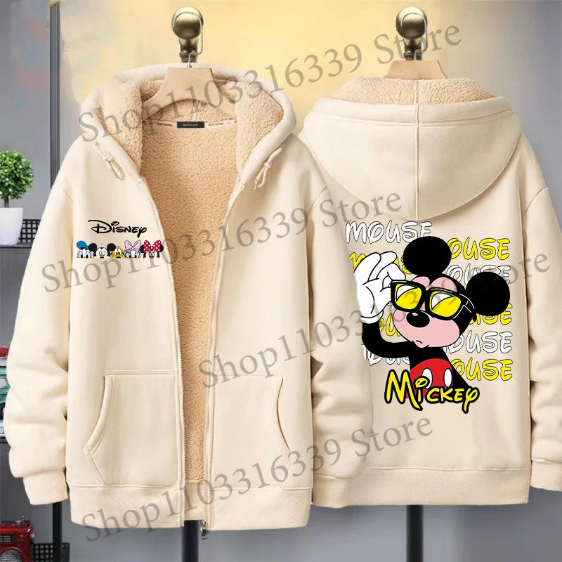 Mickey Mouse Sweatshirt Coat Male Female Autumn Winter New Thicken Long Sleeve Hooded Tops Outerwear Cartoon Clothing Xmas Gift