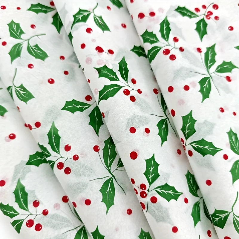 50Pcs Christmas Bouquet Paper New Christmas Tree Pattern Paper Santa Claus Wrapping Paper High Quality Holly Berry Gift Wrap