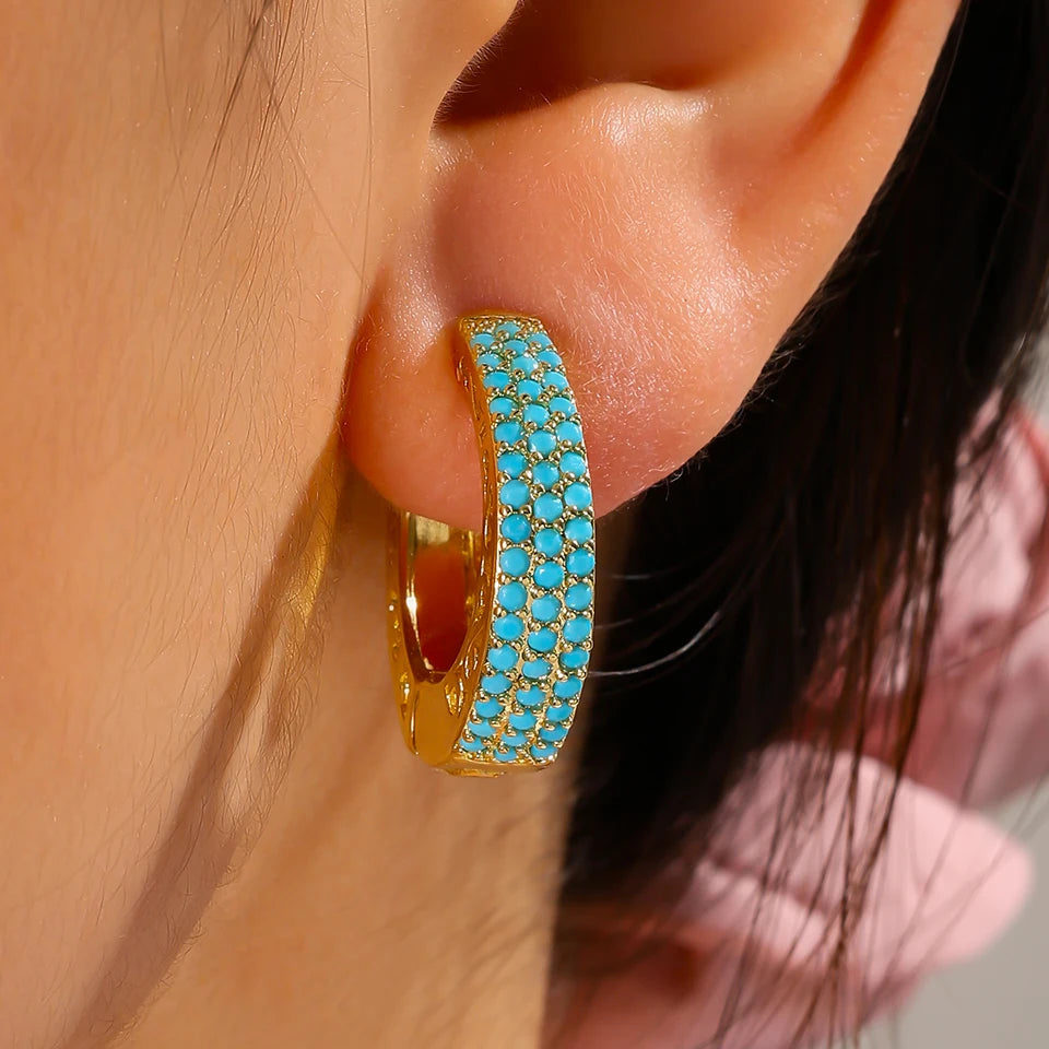 ZAKOL Luxury Turquoise Hoop Earrings for Women Temperament Gold Color Plated Micro-Intact Blue Zircon Party Ear Accessories