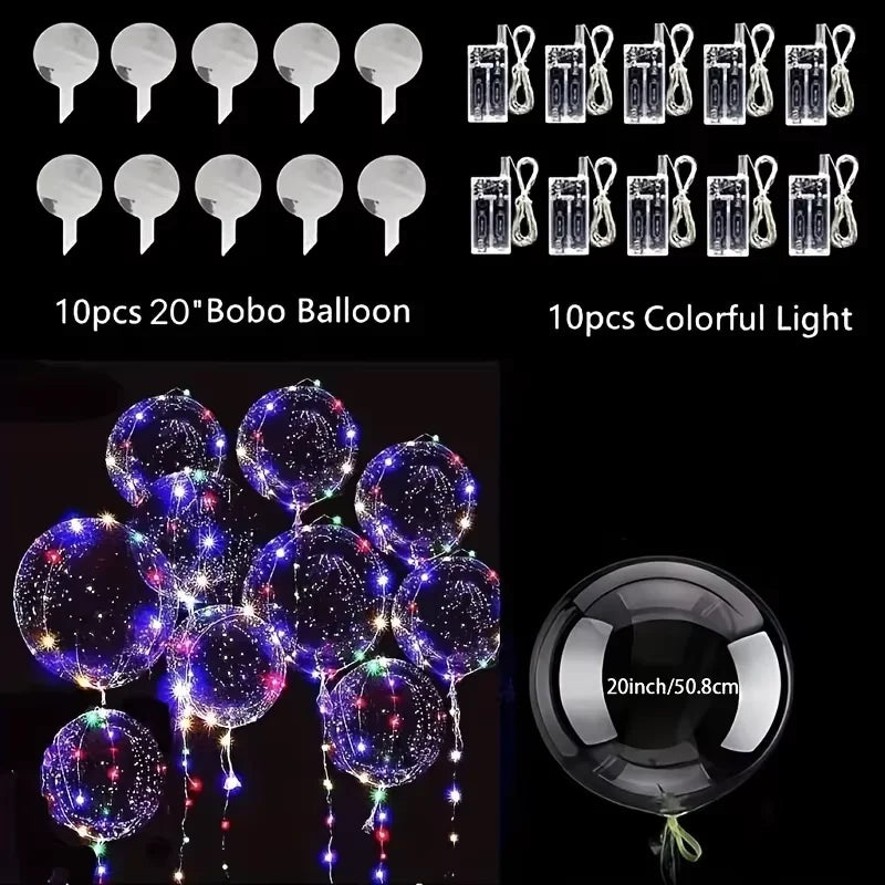 20pcs Set Bobo Balloons with LED Lights,20-Inch Transparent Bobo Balloons,for Parties,Weddings,Christmas,and Outdoor Decorations