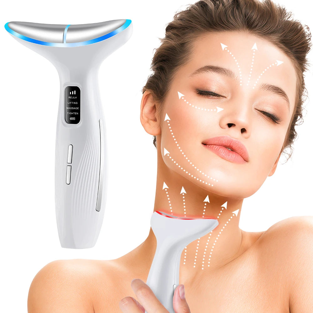 3 Color LED Face Neck Massager Beauty Device 3 Modes 3 Levels Home Use Vibration Lifting Anti Aging Improve Neck Lines Skin Care