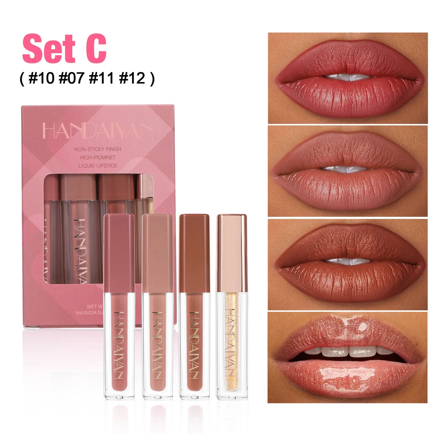 4Pcs Non-Stick Cup Matte Finish Liquid Lipstick Kit Long-Lasting Waterproof Highly Pigmented Clear Lip Gloss Set for Gift Beauty