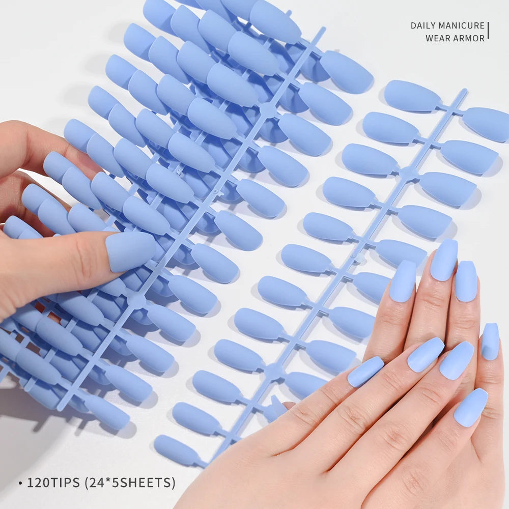 120pcs Frosted Matte False Nail Detachable Full Cover Artificial Fingernails Ballet Square Head Press On Fake Nail Tips