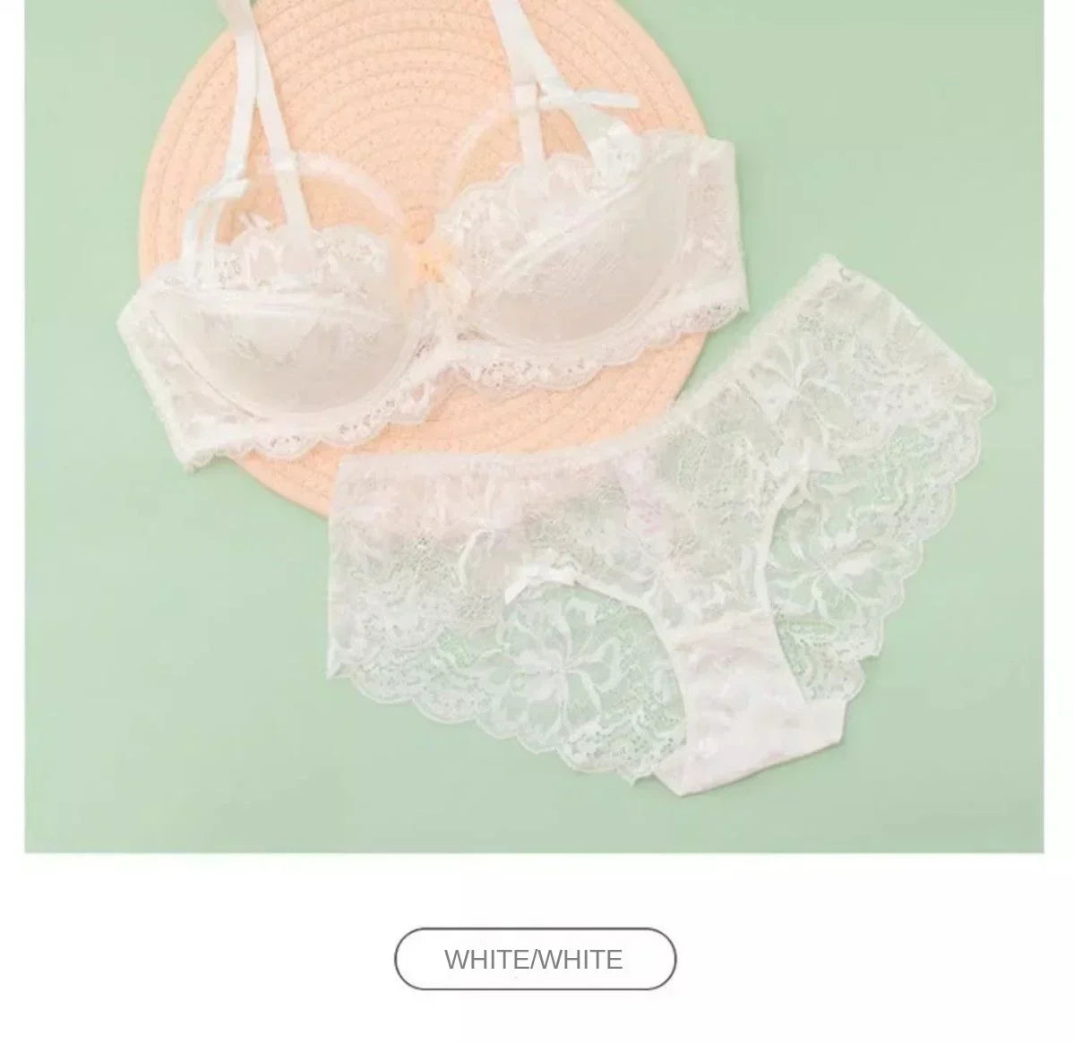 MOYISU 1/2 Ear AB Cup Pure Desire Girl Bra Set | Pull-up Bra Set With Bow Breathable French Lace Bra | Anti-Slip Cup Date Night