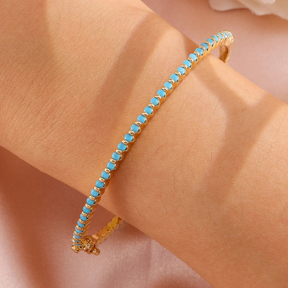 ZAKOL New 4 Styles Bule Turquoise Zircon Inlaid Bracelet Bangles for Women Ffashion Open Buckle Bracelets Stacking Jewelry