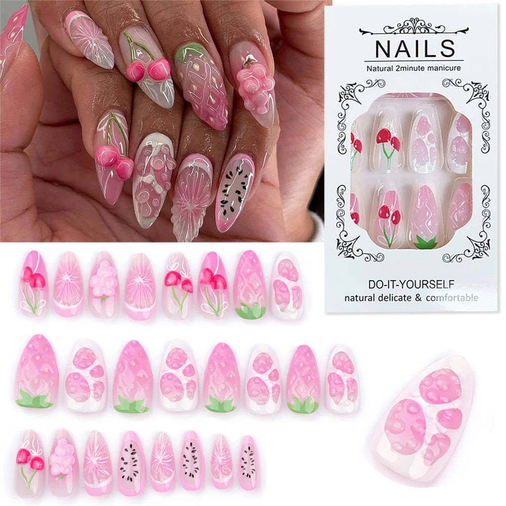 24Pcs Gold Ripple Brown Flowers Press On Nails with Rhinestones & Pearls أظافر لاصقة بتصميم زهور بنية وتموجات ذهبية مع اللؤلؤ والكريستال – 24 قطعة