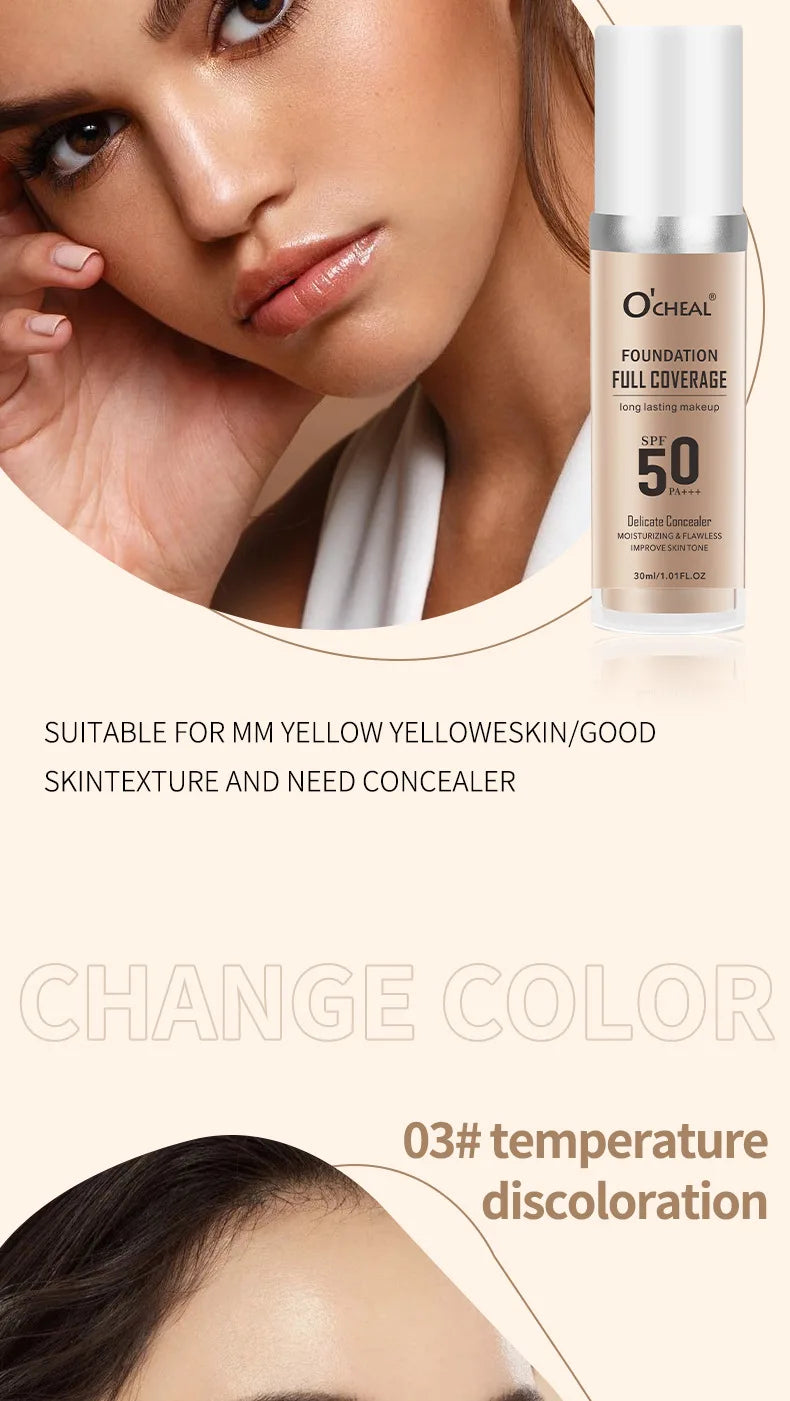 Color Changing Liquid Foundation Concealer Face Base Primer Cosmetics Long-Lasting,Moisturizing BB Cream Base Make-up for women