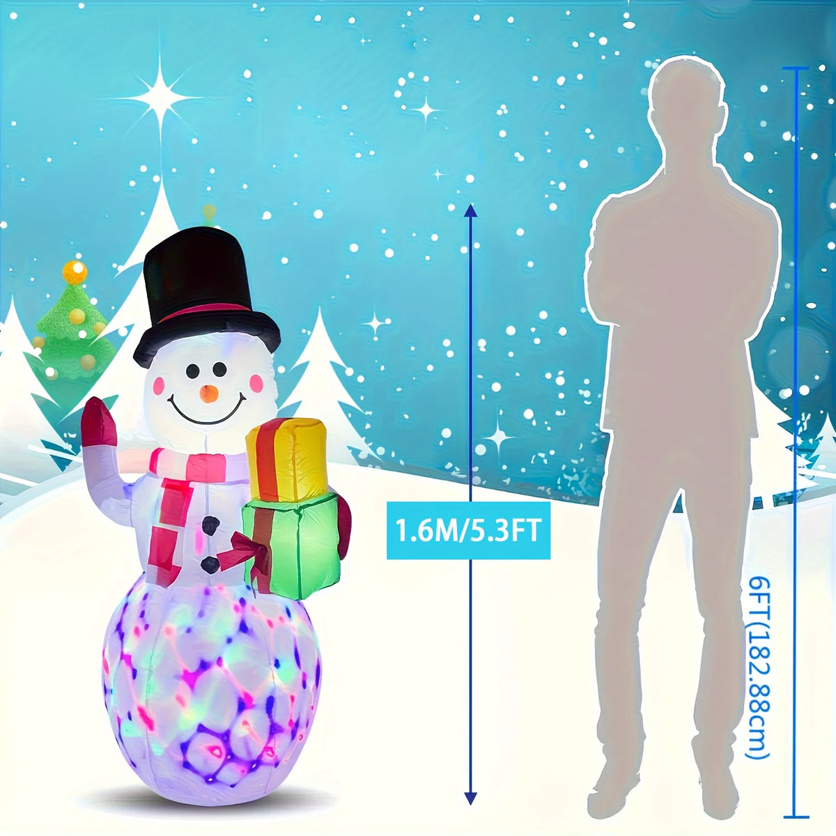 5.2FT Christmas Inflatable Snowman,Outdoor Christmas Yard Decoration,Holiday Party Lawn/Garden/Patio/Indoor ,Christmas Decor