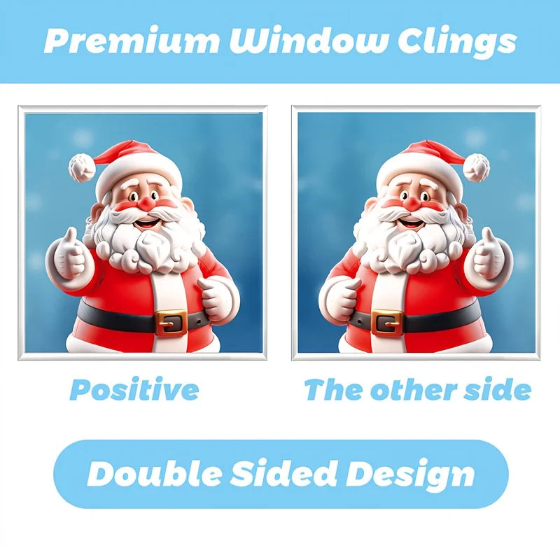 Xmas Cartoon Character Window Stickers, Santa Penguin Snowman Reindeer Christmas Window Clings, Festive Removable Glass Decals 