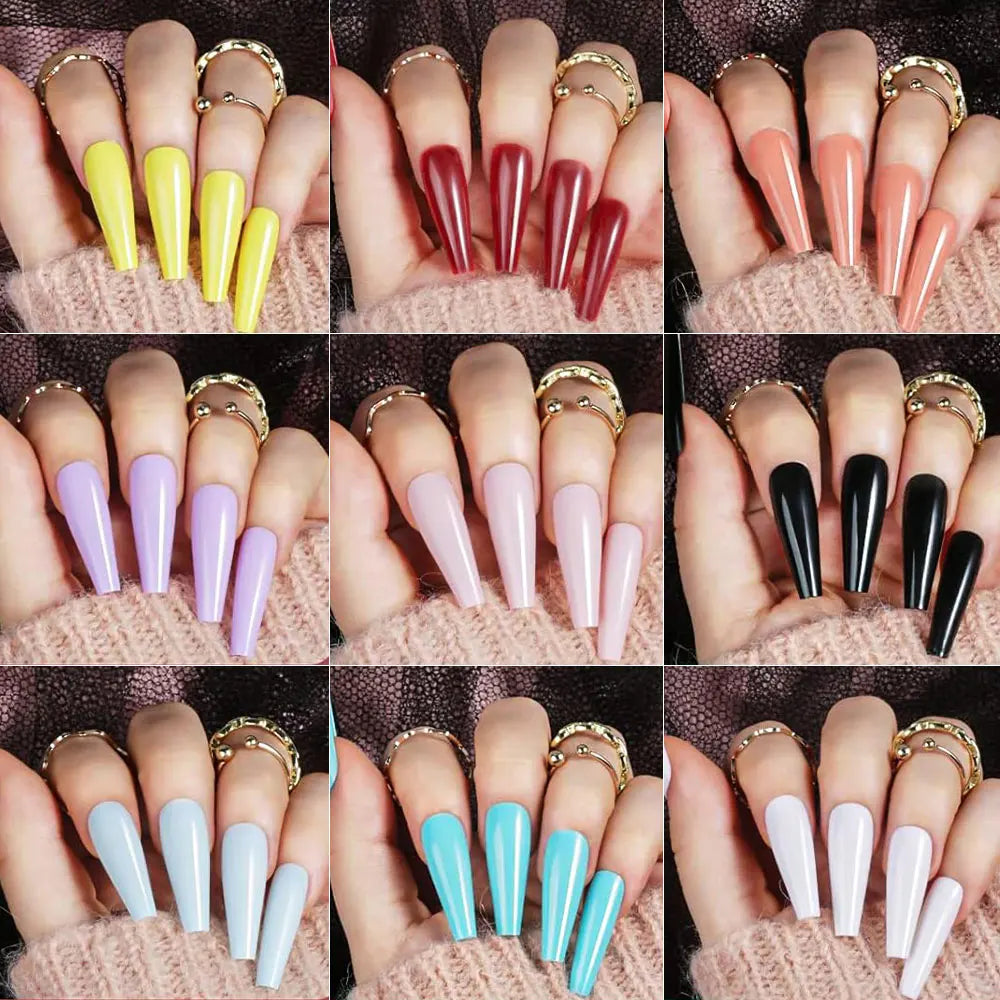 576Pcs Colorful Press on Nails Acylic Nails Tips Extension Square Ballet Full Cover Fake Nails Coffin Artificial Fingernails