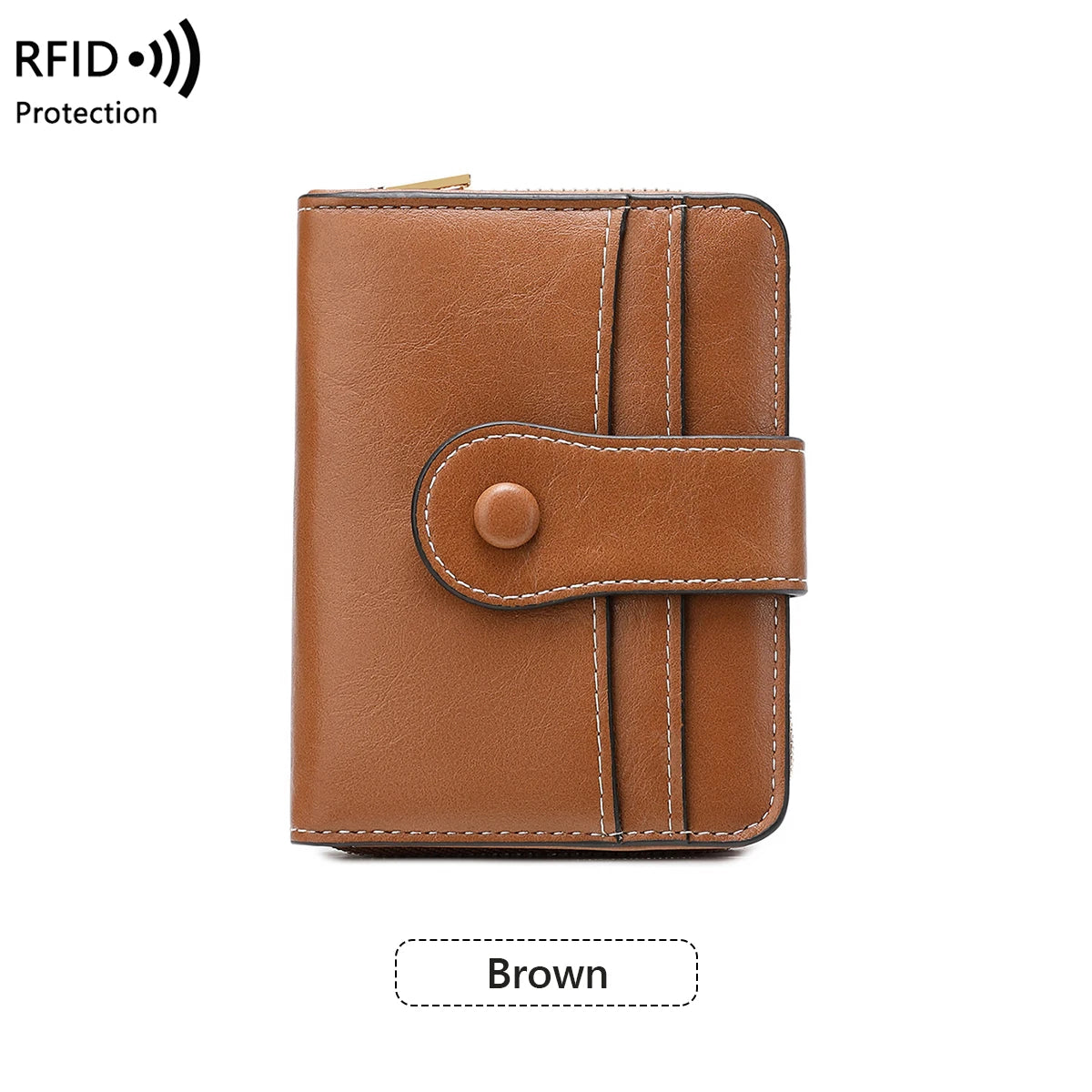 Women's RFID Blocking Wallet Multi-Card Holder Zipper Buckle Short Money Clip Retro Coin Wallet Functional Design