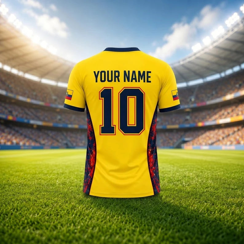 2026ECUADORIAN FOOTBALL JERSEY V-NECK JERSEY 3D-PATTERN T-SHIRT CHILDREN'S GIFT MATCH UNIFORM CYCLING AND HIKING GEAR