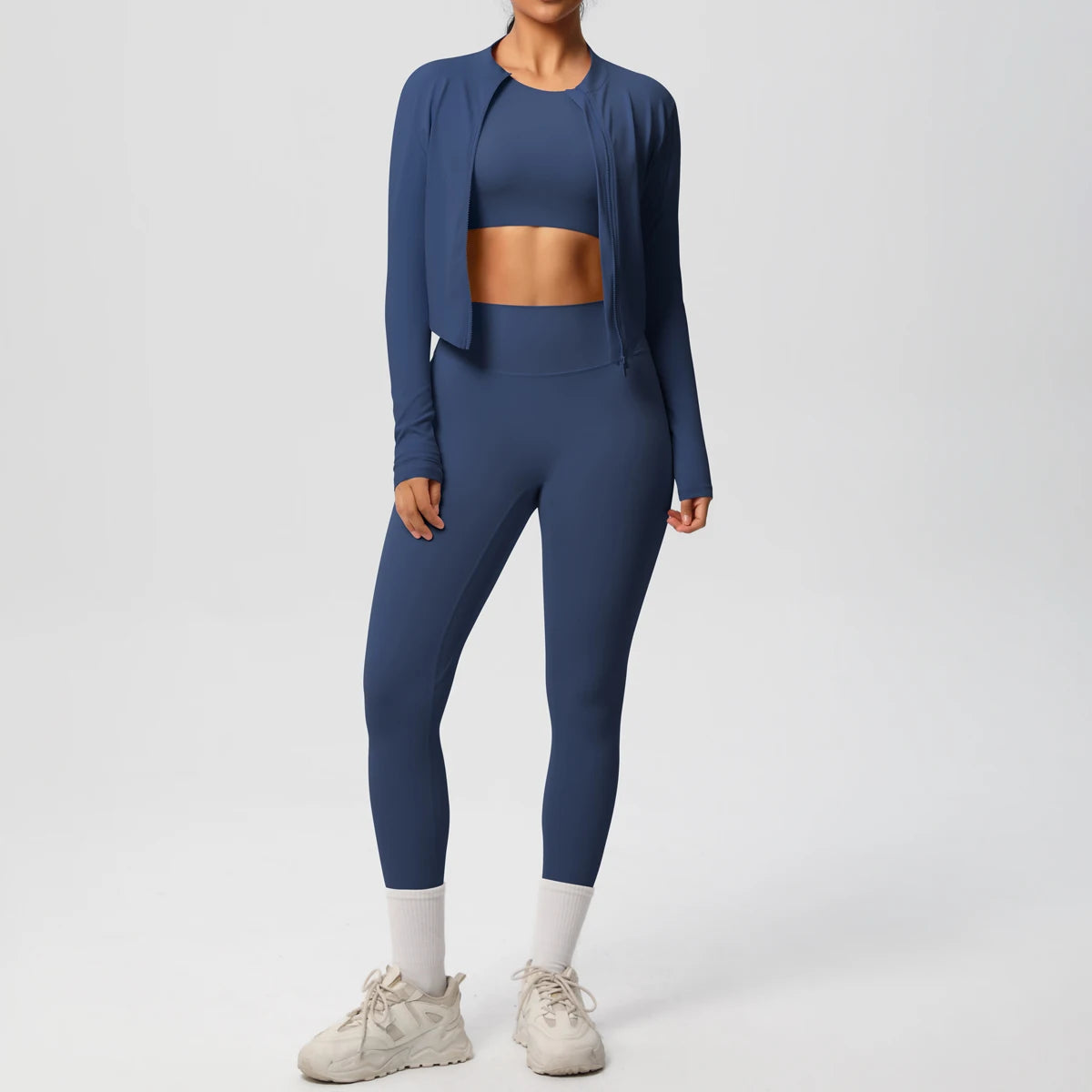 Yoga Three Piece Set for Women's Yoga Zipper Long Sleeves Sports Running Quick Drying Yoga T-shirt Push Up Female Pants Yoga Set