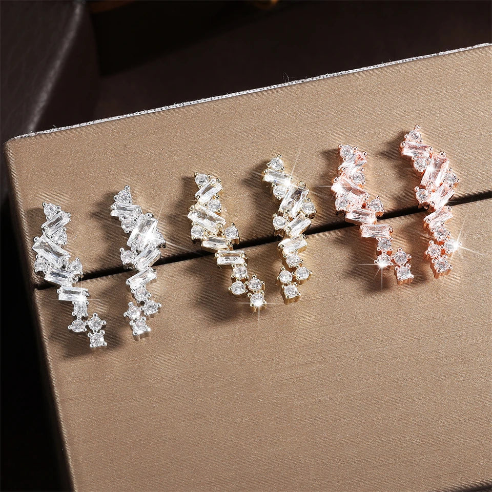 ZAKOL Simple Geometric Zirconia Climb Stud Earrings for Women Shiny Crystal CZ Bridal Wedding Jewelry Wholesale