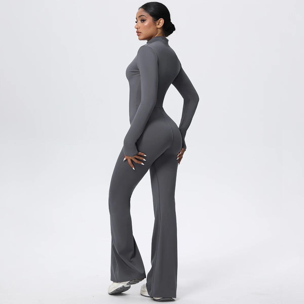 Woman's Fitness Yoga Bodysuit Solid Color Yoga Zipper Long Sleeves Trousers Gym High Strength Exercise Sports Bodysuit Leggings