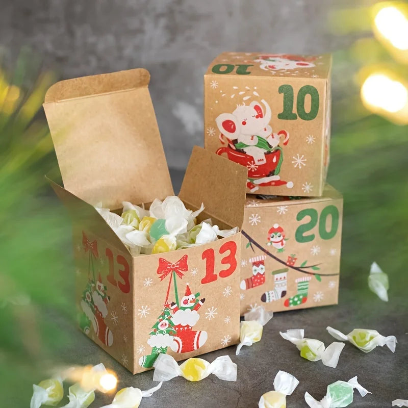 24pcs Christmas Empty Advent Calendar Kids Boxes Christmas Countdown to Xmas Gift Candy Boxes New Year 2026 Christmas Decoration