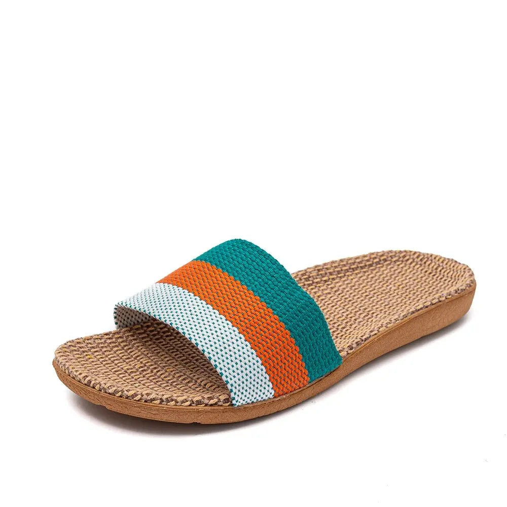 Summer Linen Flat Slippers for Women – Lightweight EVA Home Sandals | شباشب صيفية من الكتان للنساء – صنادل منزلية خفيفة من EVA