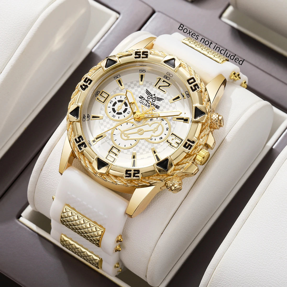 Fashion Gold Case Men Sports Quartz Watch White Silicone Strap Casual Male Dress Wristwatches Relogio Masculino（Without Box）