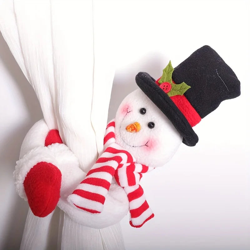 Christmas Curtain Hugger Decorations,Santa Claus & Snowman Curtain Tiebacks,3D Plush Christmas Window Ornaments for Home Holiday